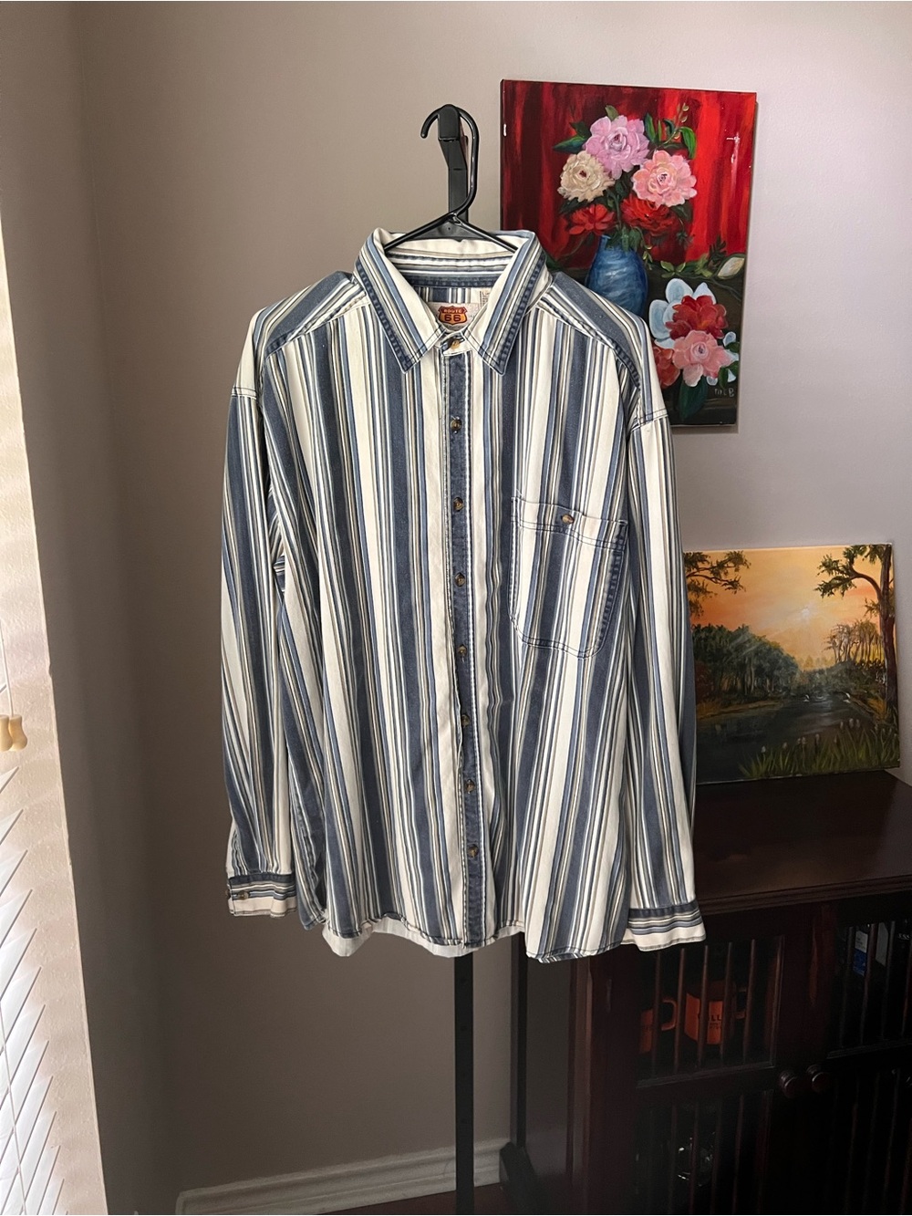 Route 66 Blue & White Striped Casual Button-Down Shirt